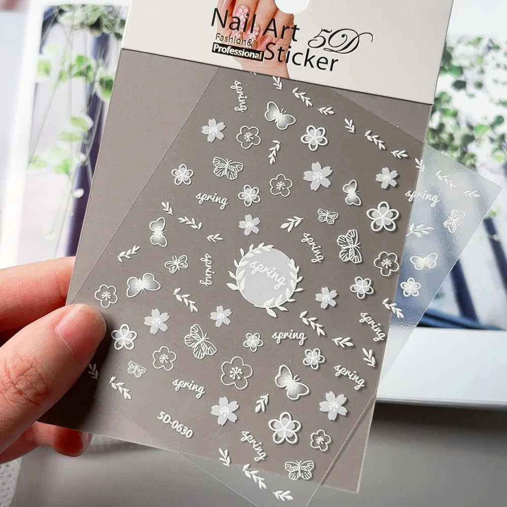 5D Relief Weiße Spitze Nagel Aufkleber Elegante Hohle Spitze Französisch Nagel Aufkleber Selbstklebende Hochzeit Spitze DIY Maniküre Liefert $ # TY3