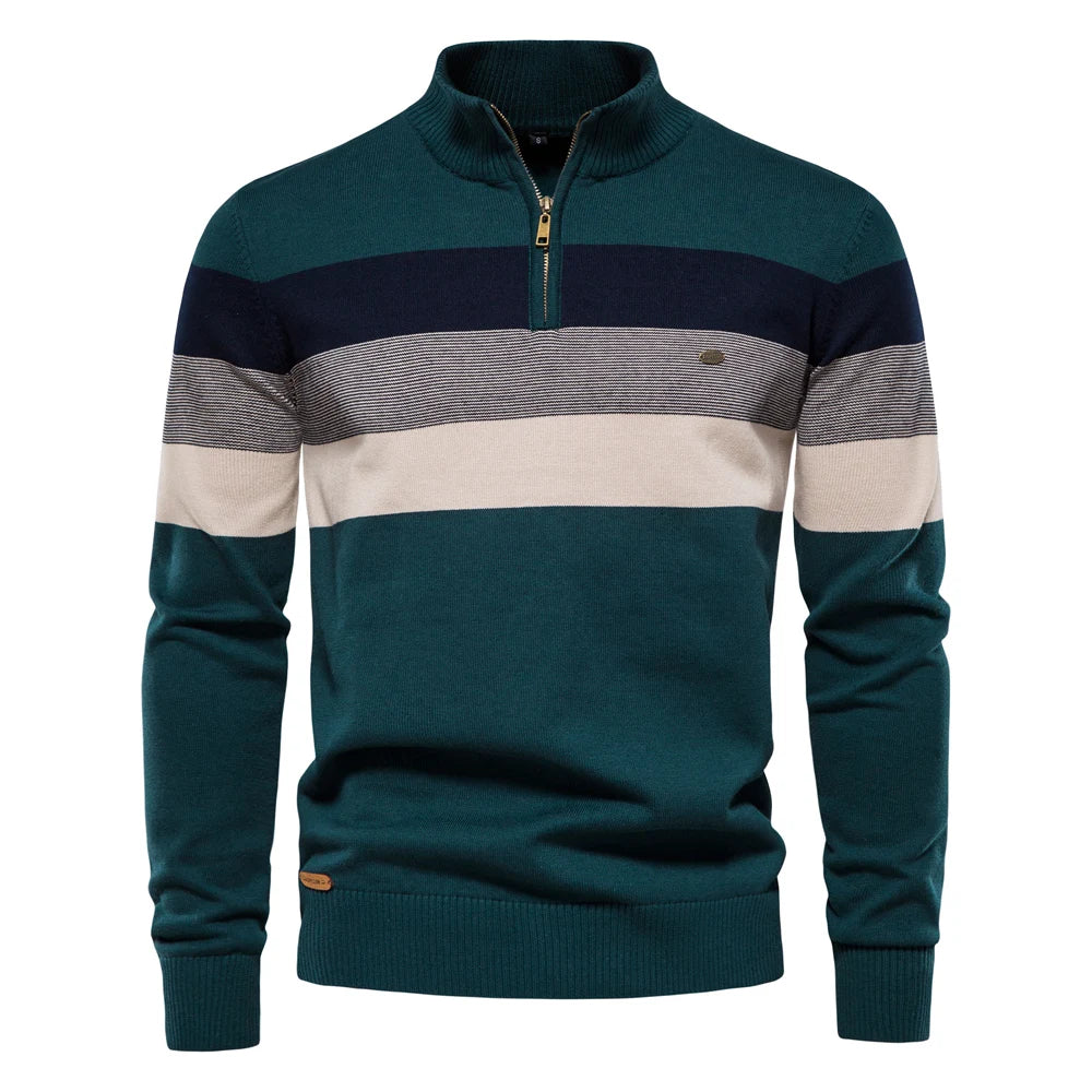 AIOPESON Herren Patchwork Pullover Pullover Baumwolle Casual Zipper Mock Neck Pullover für Männer Neue Winter Mode Warme Pullover für Männer