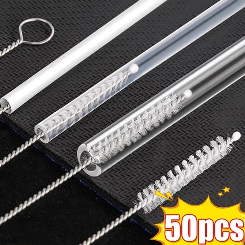 50/1 stücke Edelstahl Stroh Reinigung Pinsel Langen Griff Trinken Strohhalme Rohr Rohr Reiniger Pinsel für Baby Tasse Flaschen saubere Werkzeuge