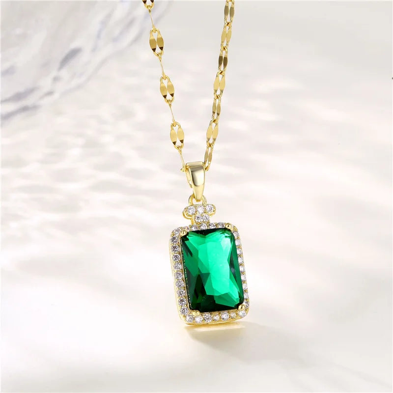Neue Trendy Zirkon Kristall Anhänger Edelstahl Halskette Für Frauen Koreanische Mode Weibliche Sexy Schlüsselbein Kette Schmuck Großhandel
