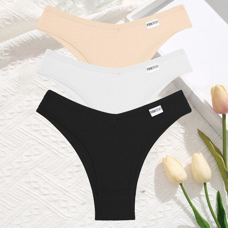 3 Teile/satz Frauen Sexy Waffel Plaid Baumwolle Brasilianische Höschen Niedrige Taille V Form Bikini Unterwäsche Weiche Atmungsaktive Weibliche Dessous
