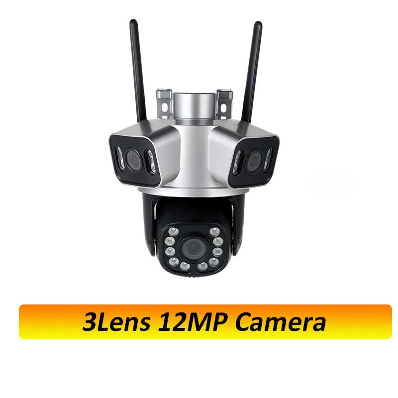 12mp 6k hd wifi ip kamera outdoor 3 objektiv 3 bildschirm ptz kamera auto tracking home security cctv überwachung 8mp cam