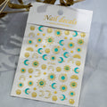 1 Blatt Smaragdgrün Gold Stern Mond Nagelaufkleber Bohemian Hot Stamping Metallic Nagelaufkleber Türkis Maniküre Sliders für Frauen