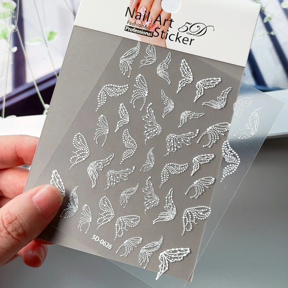 5D Relief Weiße Spitze Nagel Aufkleber Elegante Hohle Spitze Französisch Nagel Aufkleber Selbstklebende Hochzeit Spitze DIY Maniküre Liefert $ # TY3