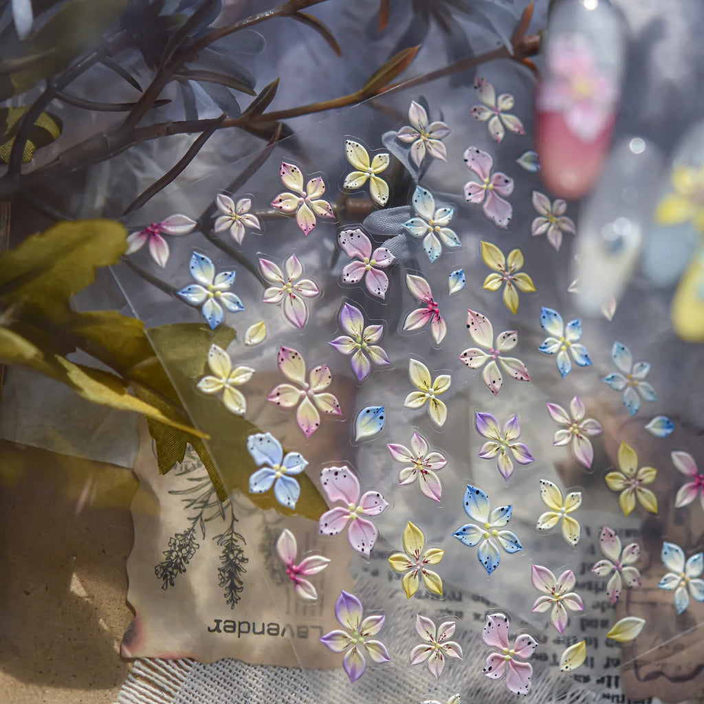 1 Stück 3D Lavendel Blumen Aufkleber für Nägel Frühling Sakura Blumenblätter Selbstklebende Slider Abziehbilder Kunst Maniküre für Dekoration