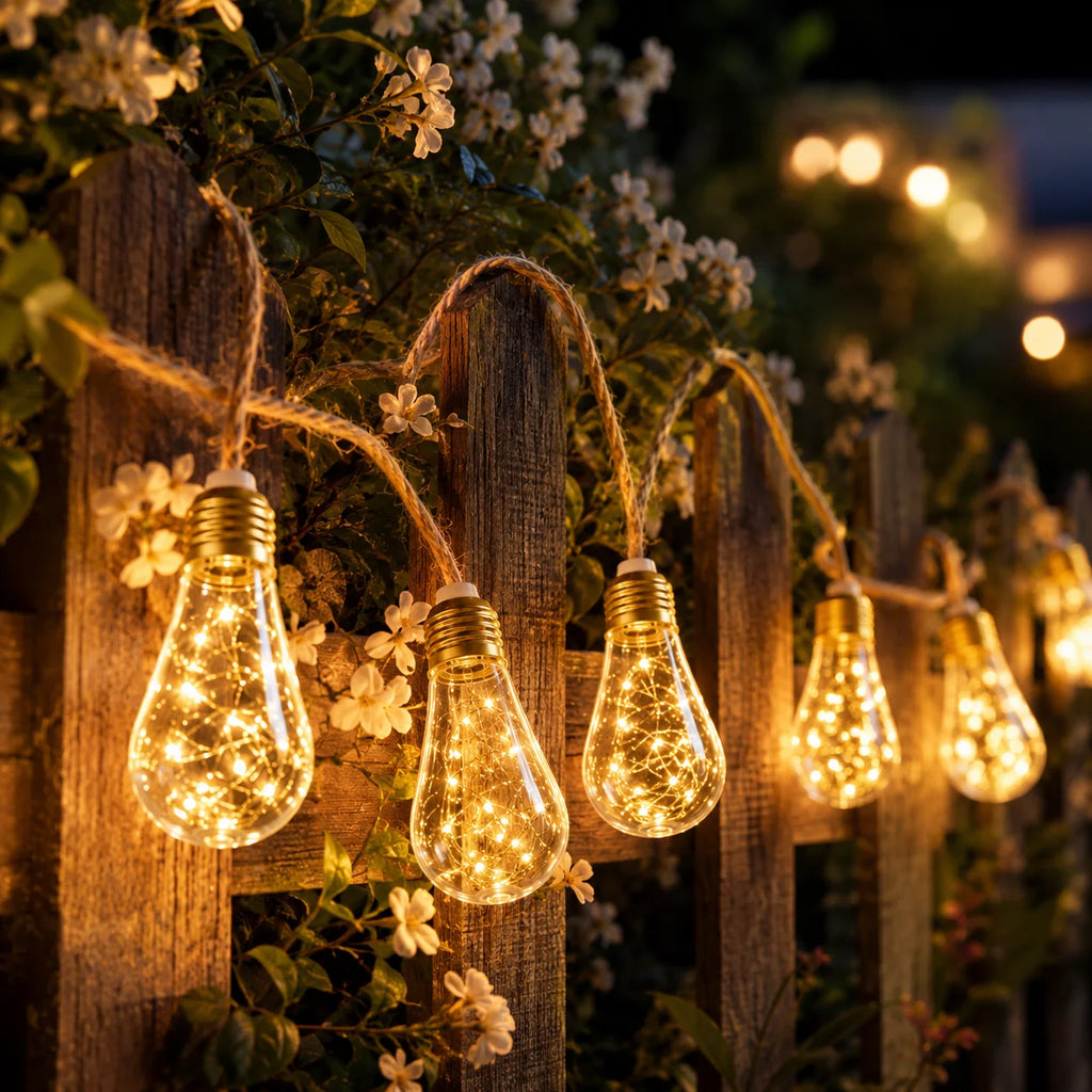 Solar-Lichterkette mit Hanfseil und Edison-Glühbirnen, Solarbetrieben, 8/16/24 Glühbirnen, Warmweiß für Garten, Terrasse, Hochzeit, Weihnachtsdekoration