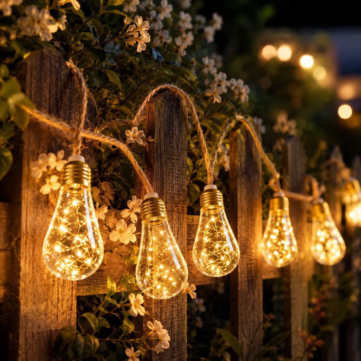 Solar-Lichterkette mit Hanfseil und Edison-Glühbirnen, Solarbetrieben, 8/16/24 Glühbirnen, Warmweiß für Garten, Terrasse, Hochzeit, Weihnachtsdekoration