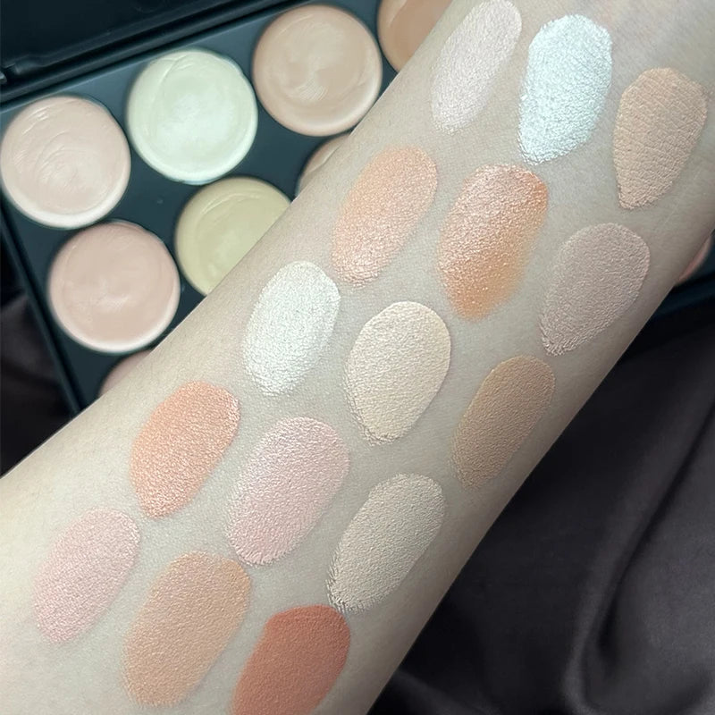 15-Farben-Gesichts-Concealer-Tarncreme, wasserdicht, zum Abdecken von Gesichtsunreinheiten, Augenringen, Sommersprossen, Narben, mit Aufhellung
