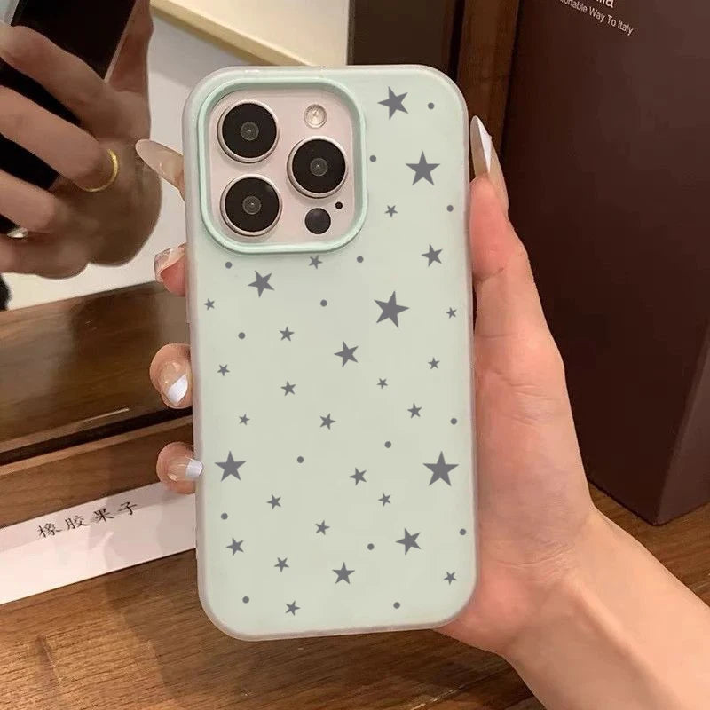 Entzückende Stern-Süßigkeitsfarben-Handyhülle für iPhone 17 Air 16 15 14 13 Pro Max 11 12 X XR XS Max 16E 7 8 Plus 2 IN1 Soft Matte Cover