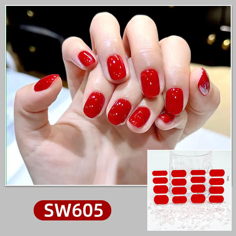 Roter Farbverlauf, backfreie Nagelaufkleber, langlebige Nagelstreifen, Patch-Schieber, vollständiger Abdeckungsaufkleber, selbstklebend, einfache Vollwickel