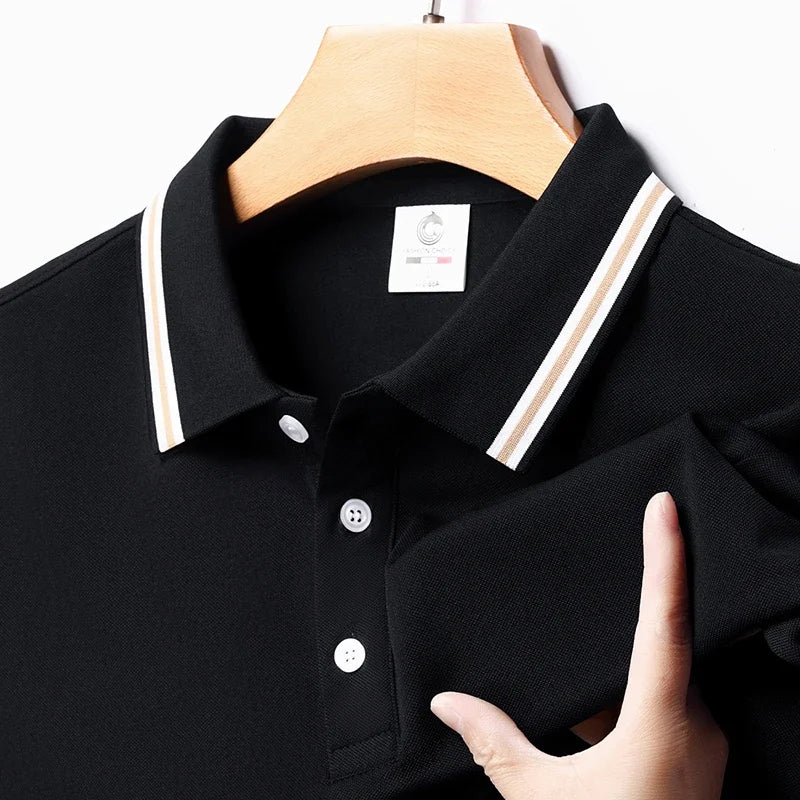 Herrenmode, einfarbig, kurzärmelig, gestreift, Revers, Poloshirt, Sommer, atmungsaktiv, bequem