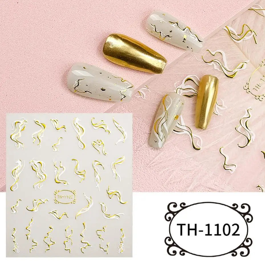 1PCS Schwarz Weiß Schmetterling Laser Nagel Aufkleber Y2K Nail art Dekoration Abstrakte Linien Bronzing Blumen Aufkleber Für Nägel