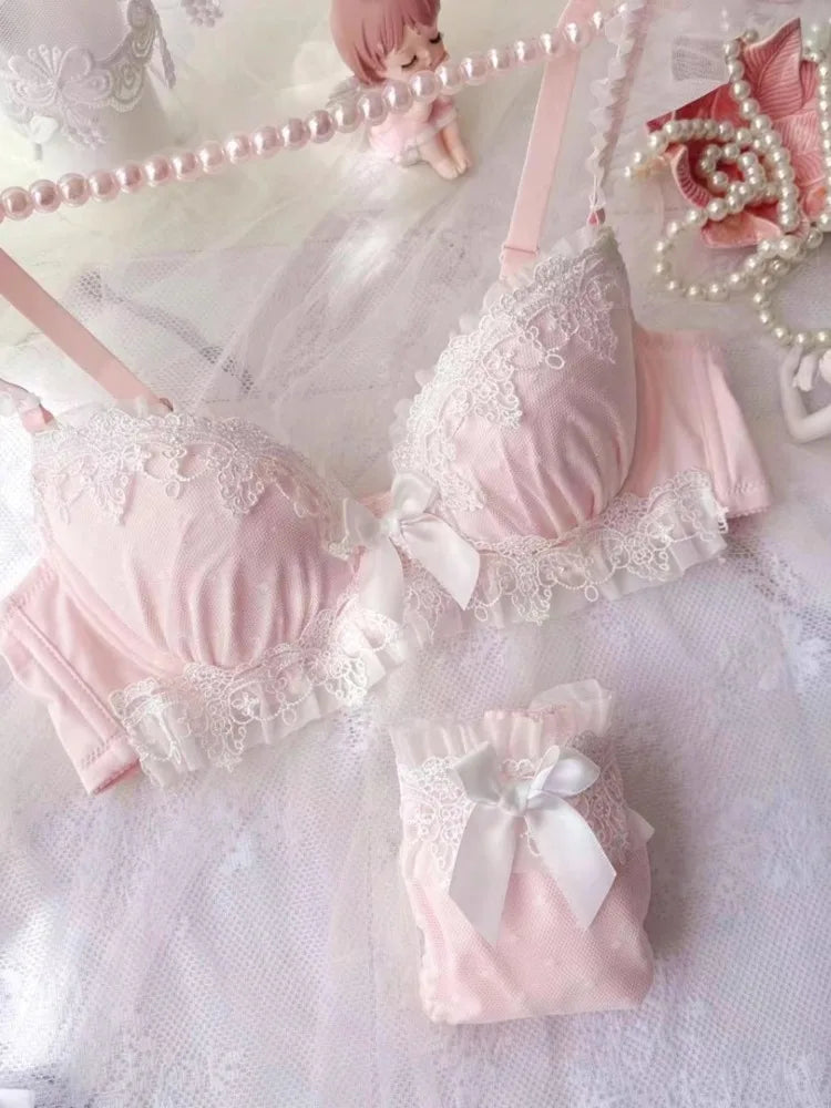 YUQI Sexy japanisches süßes BH-Set, G-Cup, große Körbchen, Damen-Bügel, schwere Spitze, dünne Körbchen, Komfort, reine und sinnliche Dessous, Push-up