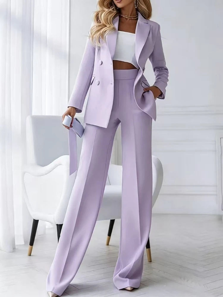 Maßgeschneiderte Damen-Hosenanzüge mit Jacke, 2-teilig, Doppelreihiger Blazer mit spitzem Revers, schmal geschnitten, elegantes Büro-Set für Damen, kompletter Blazer-Anzug