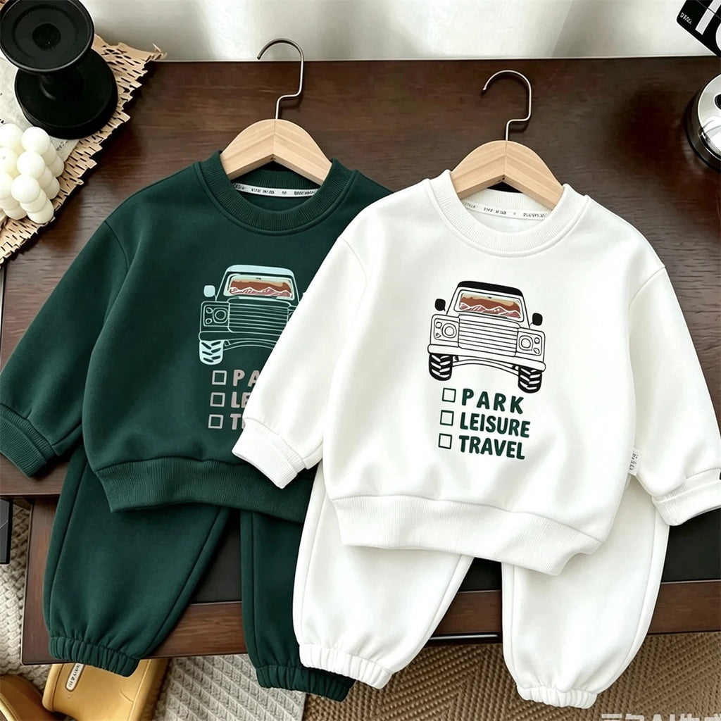 Modischer Hoodie und Weite Hose 2-teilig Kleinkinder Neues Bedrucktes Oberteil Kinder Neues Design Sweatshirts Einfarbige Hosen Anzüge Lässiges Outfit