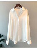 Casual Büro Dame Seide Blusen Herbst Langarm Button Up Hemd Frauen Elegante Winter Tops Büro Dame Acetat Bluse