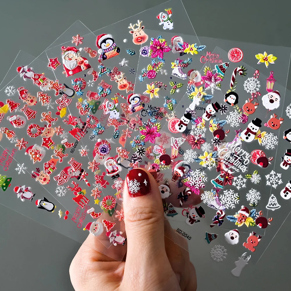 1 Stück 5D Red Gingerbread Man Schneeflocken Weihnachten Nagelaufkleber Niedlicher Schneemann Weihnachtsmann Winter Nagelaufkleber Maniküre Dekorationen