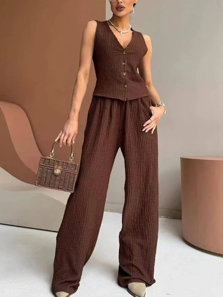 HXAO Frau Hosen Sets Weste Lange Hosen frauen Zwei Stücke Set Anzug Sommer Weibliche Elegante Mode Urlaub Outfits Frau ﻿