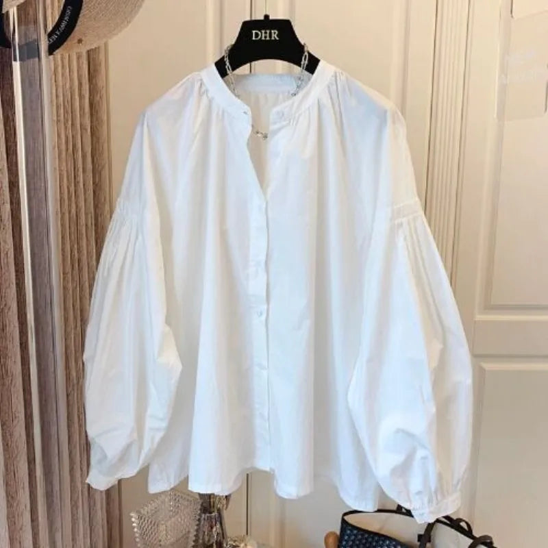 Frühling Herbst Casual Chiffon Hemd Frauen Shirts Mode Weibliche Lange Hülse O-ansatz Lose Feste Bluse Tops Büro Dame Shirts