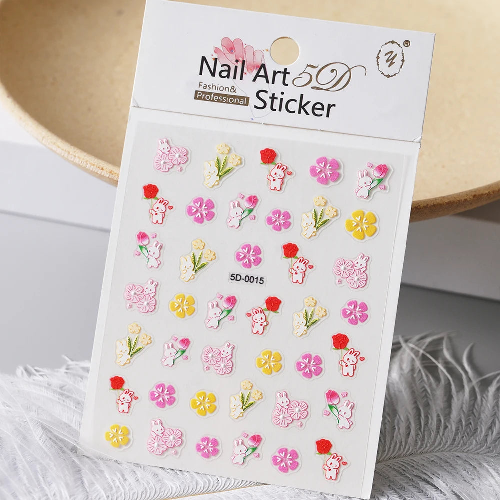 1pc 5D Relief Graffiti Nail art Aufkleber Kaninchen Hund Bär Bogen Nagel Aufkleber Cartoon Thema Selbst-Klebe Aufkleber für DIY Maniküre *