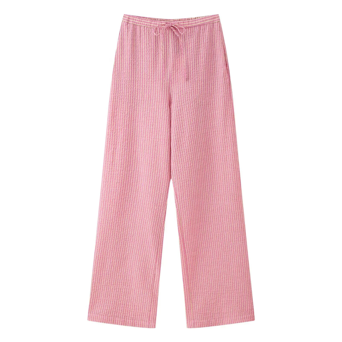 KONDALA Süßes rosa gestreiftes Neckholder-Set für Damen, schmales Hosenträger-Top oder Kordelzug-Hose, 2025, Sommermode, Urlaub, Damen-Hosen-Set