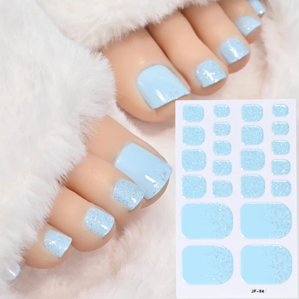 22 Tipps Glitzer Zehennagel Aufkleber Wraps selbstklebende Abziehbilder Zehennagellack Streifen Patch Frauen einfarbig volle Abdeckung DIY Fußschieber