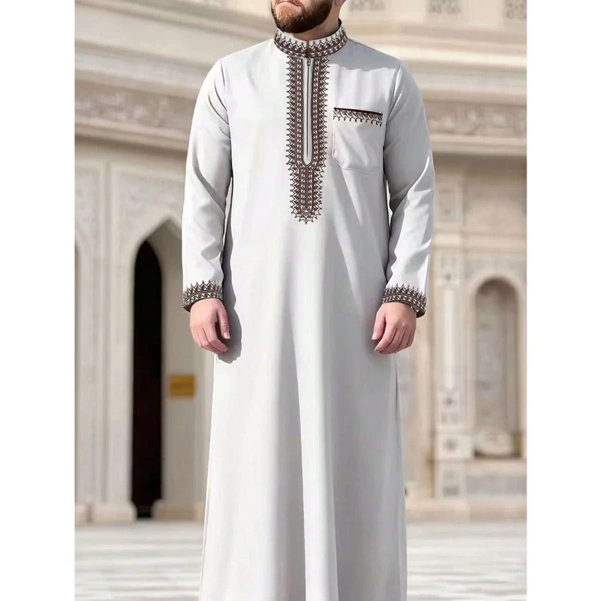Eid Al Fitr Herren Langes Gewand Traditionelles Nahöstliches Muslimisches Lässiges Locker Sitzendes Hochwertiges Elegantes Retro-Kapuzenkleid für Männer