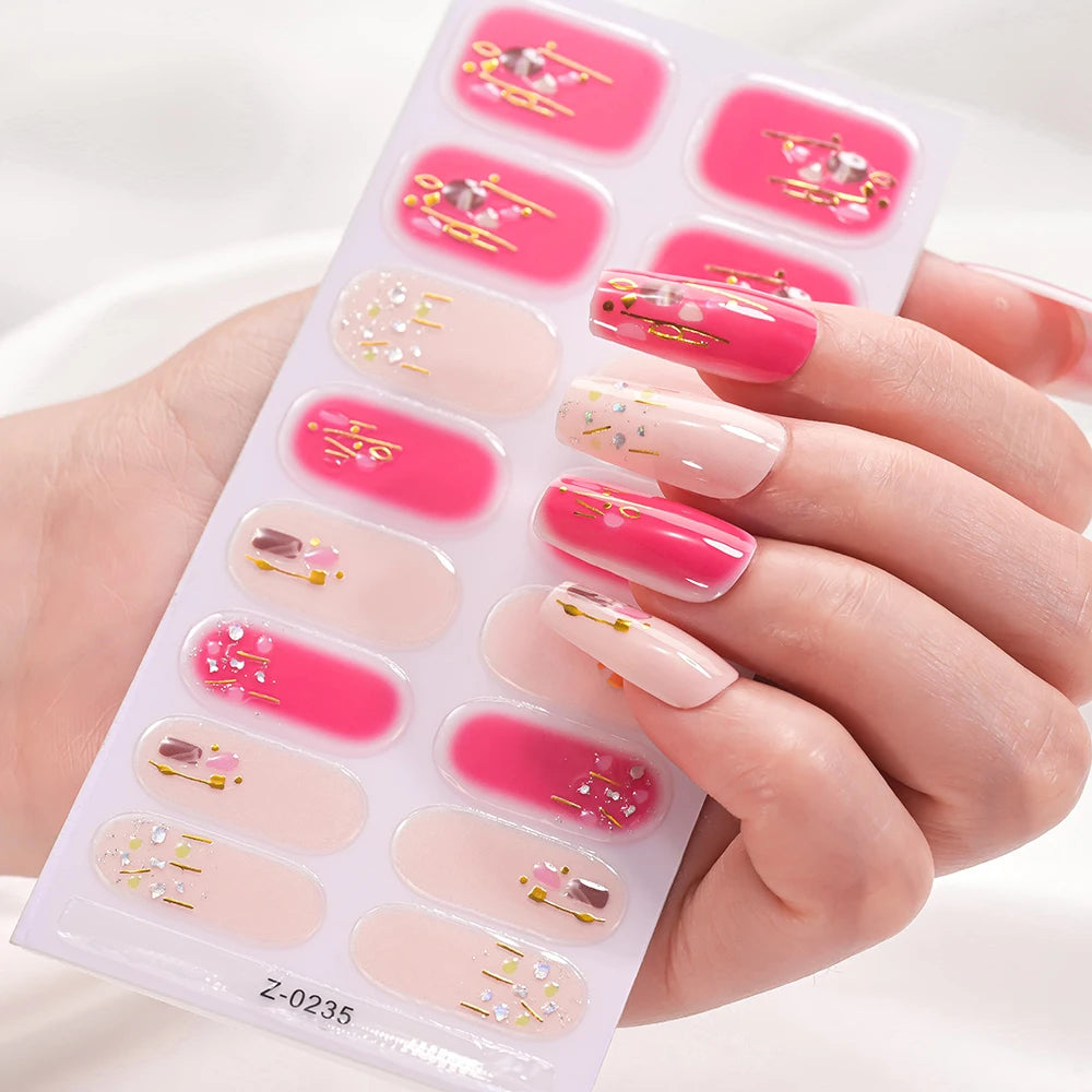 16 Tipps 3D Bunte Eis-Transparente Nagelfolie Volle Abdeckung Bronzing Französisch Nagellack Aufkleber Selbstklebende Langlebige Nagel Dezember