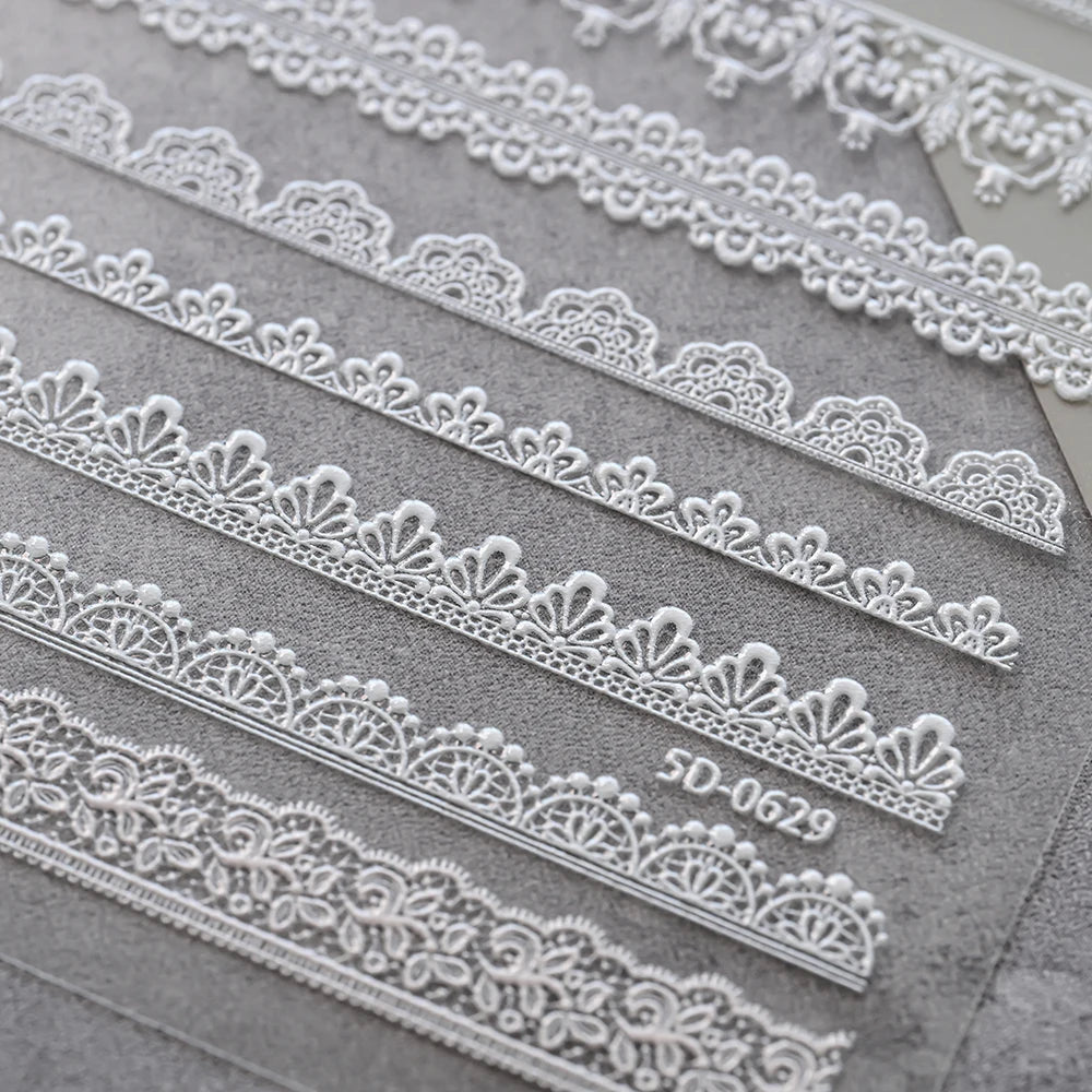 5D Relief Weiße Spitze Nagel Aufkleber Elegante Hohle Spitze Französisch Nagel Aufkleber Selbstklebende Hochzeit Spitze DIY Maniküre Liefert $ # TY3