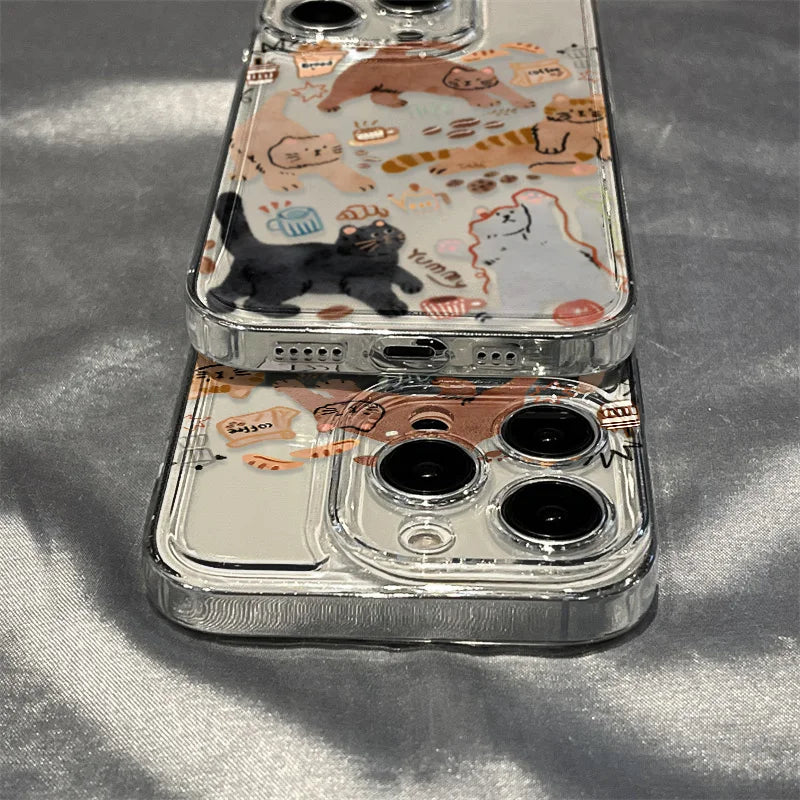Niedliche Katzen-Handyhülle für iPhone 17 Pro 16 14 13 11 12 15 Pro Max 8 7 Plus 16e Air XR XS SE Stoßfeste Weiche TPU Transparente Schutzhülle