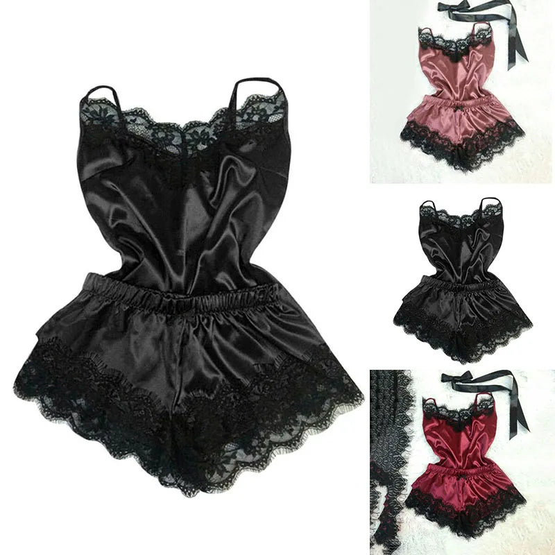 Sexy Pyjamas Set Frauen Nachtwäsche Eis Seide Satin Nachthemden Robe Dessous Set