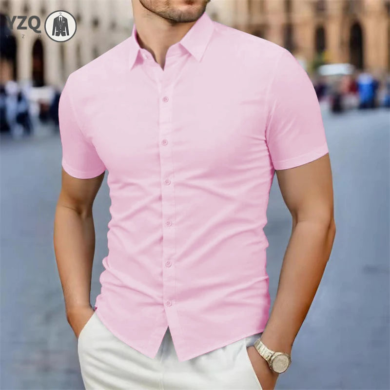 2025, neues Herren-Business-Casual-Hemd, einfarbig, kurzärmelig, für Sommermode, kein Bügeln, bequemes und vielseitiges Oberteil
