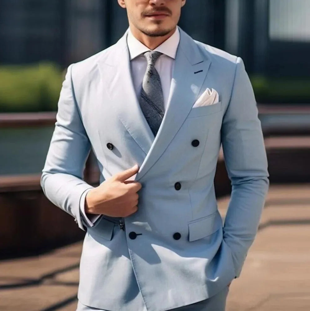 Herren Casual Hochzeitsanzug Zweiteiliges Set aus Polyestergewebe Doppelreihig Geknöpft Formeller Anzug für Trauzeugen und Bestmannen