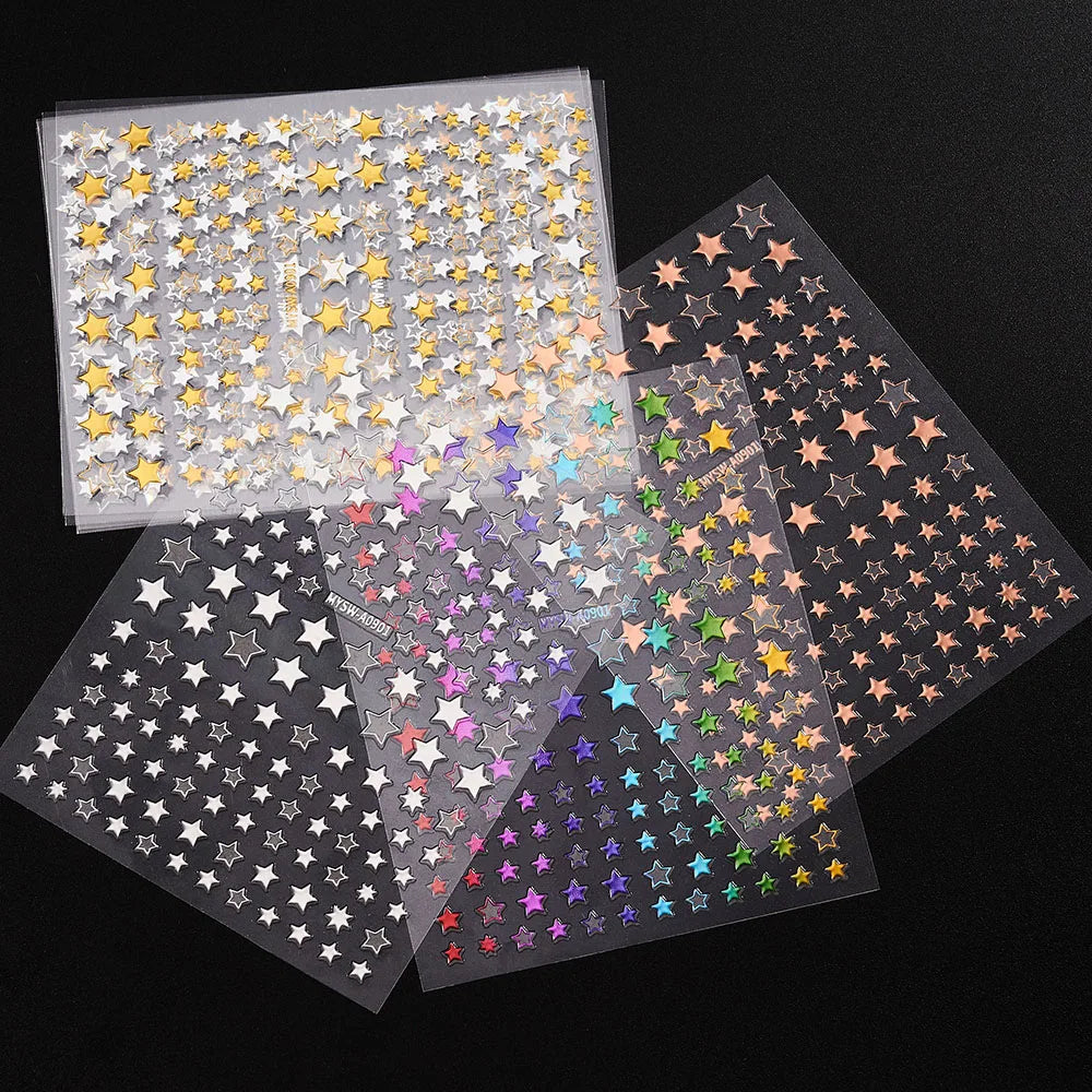 1-PC Holo Laser Star Nail Art Aufkleber (Schwarz/Weiß/Splitter/Gold) Glänzender Stern 3D Nagelaufkleber DIY 3D Transfer Star Nail Slider *&