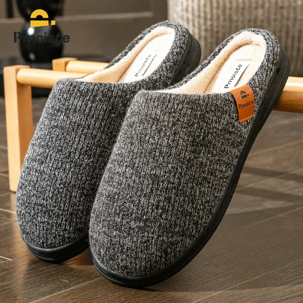 Memory Foam Cushion Hausschuhe Herren Wildleder TPR Sohle Plattform Warm Weich Rutschfest Streifen Bequeme Innenschuhe Gestrickt