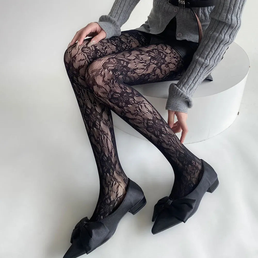 Y2k Blumenmuster Ausgeschnittene Sexy Strumpfhose Trendige JK-Strumpfhose Hochelastische Hipster-Leggings Harajuku Gothic Strümpfe