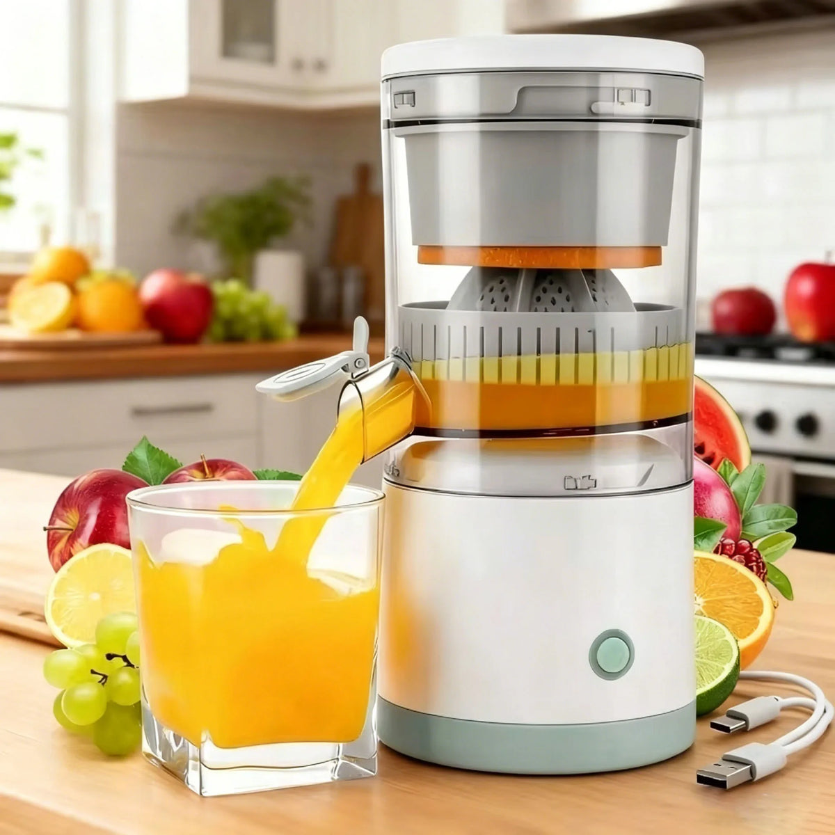 Tragbarer Entsafter, vollautomatisch, für Obst, Haushalts-Entsafter, automatischer Orangen- und Zitronenentsafter, USB-Ladefunktion, Extruder