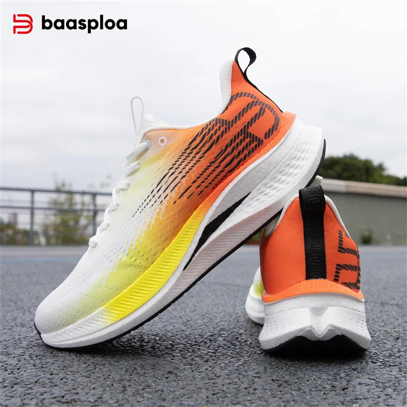 Baasploa Herren-Laufschuhe, atmungsaktiv, leicht, professionelle Sport-Turnschuhe, männliche Komfort-Turnschuhe mit Carbonplatte, rutschfeste Marathon-Turnschuhe