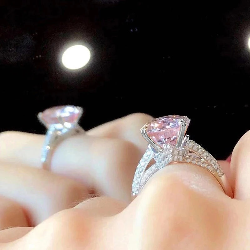 Huitan Große ovale rosa CZ-Ringe für Frauen, Verlobung, Hochzeit, Temperament, süßes weibliches Accessoire, Jahrestagsgeschenk, Statement-Schmuck