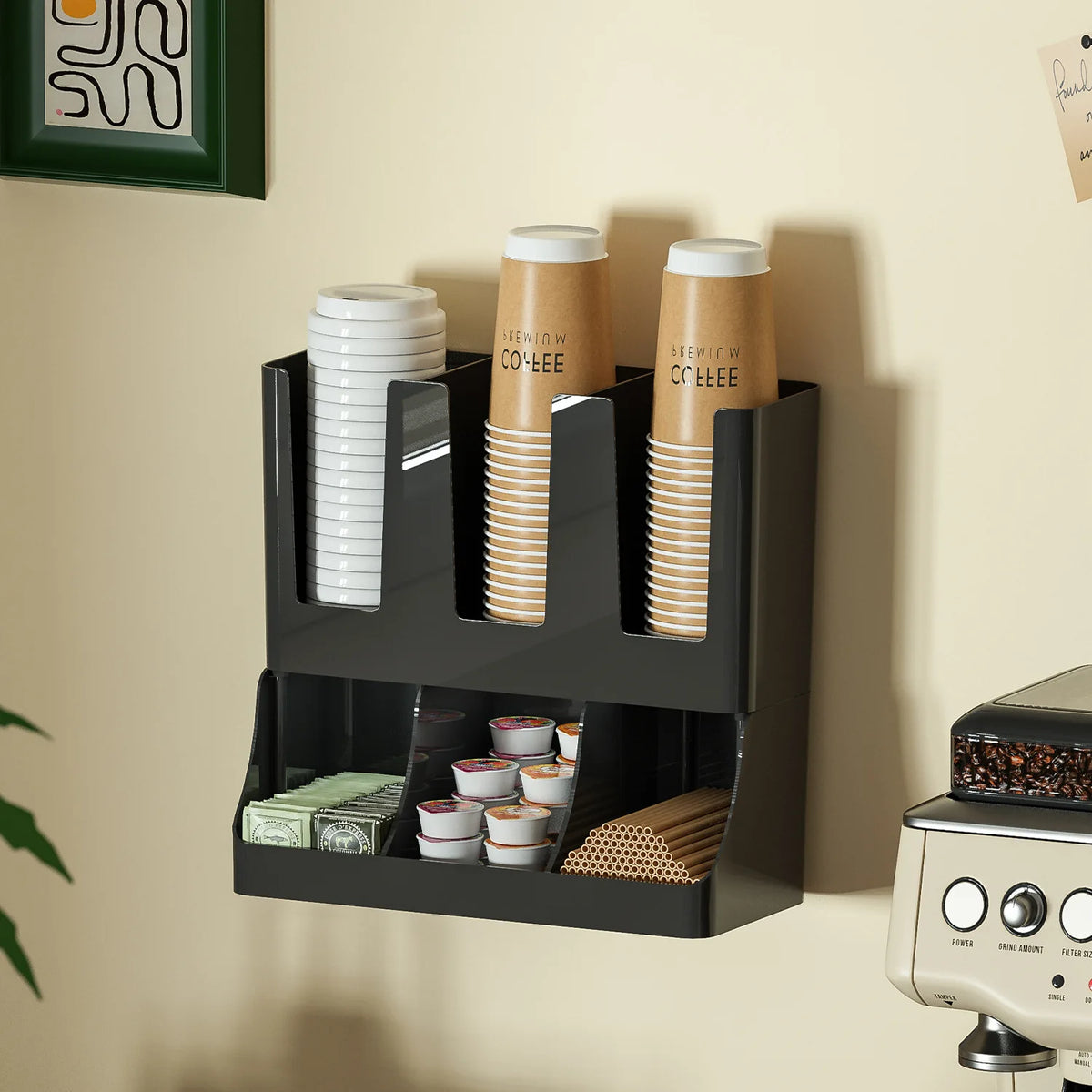 Kaffeestations-Organizer, wandmontierter Kaffeebar-Organizer für Arbeitsplatte, Gewürze und Tassen-Aufbewahrungs-Organizer, Barzubehör