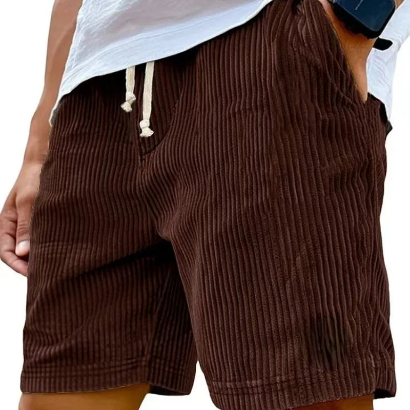 Sommer Cord-Shorts für Herren, dünn, schnelltrocknend, einfarbig, lässige Sport-Jogging-Shorts, locker geschnitten, 5-Punkte-Shorts über dem Knie, Cargo-Hose