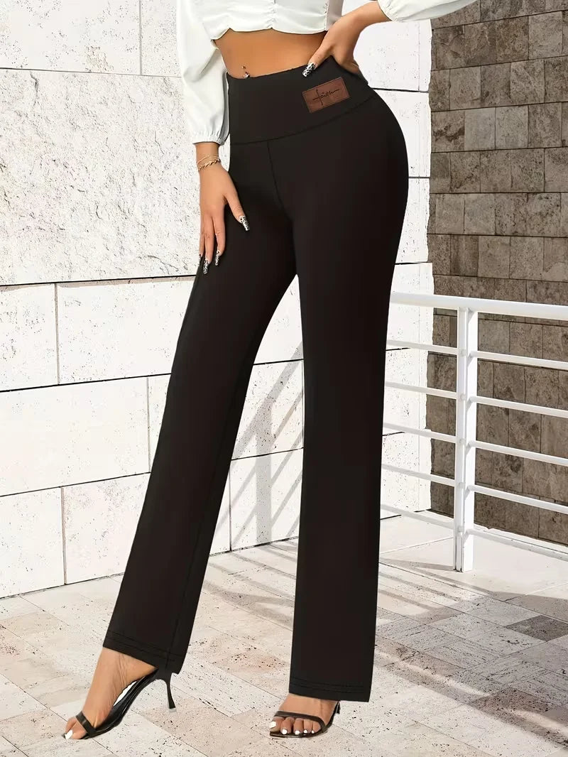 Damen Y2K Vintage Straight Pants, elegante High-Waist-Leggings mit weitem Bein für das Büro, Stretch-Bund mit Buchstaben-Print, Slim Fit Jeans (Neu)