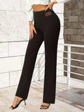 Damen Y2K Vintage Straight Pants, elegante High-Waist-Leggings mit weitem Bein für das Büro, Stretch-Bund mit Buchstaben-Print, Slim Fit Jeans (Neu)
