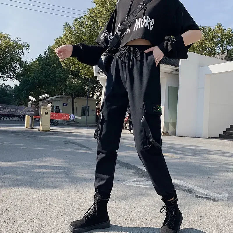 Cargo Hosen Für Frauen Farbe Passenden Knöchel Banded Skateboard Hosen Schwarz Jogger Weibliche Jogginghose Plus Größe S-4XL 5XL