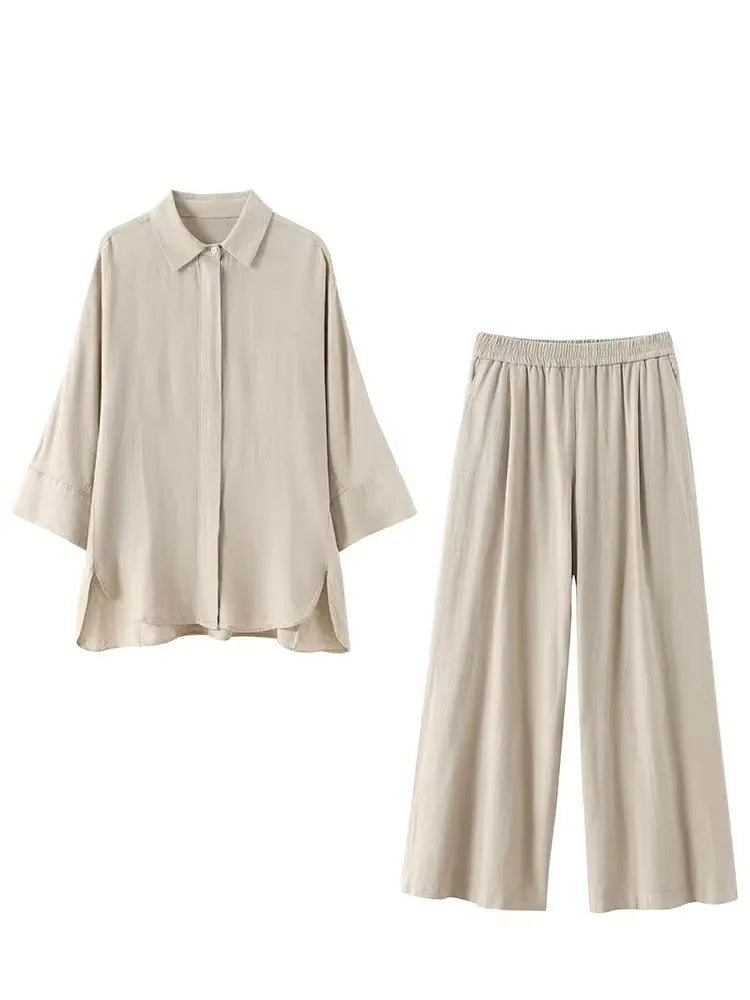 HH Frauen Mode Bluse Hosenanzug Einreiher Langarm Revers Shirts Elastische Taille Hose Solide High Street Outfit