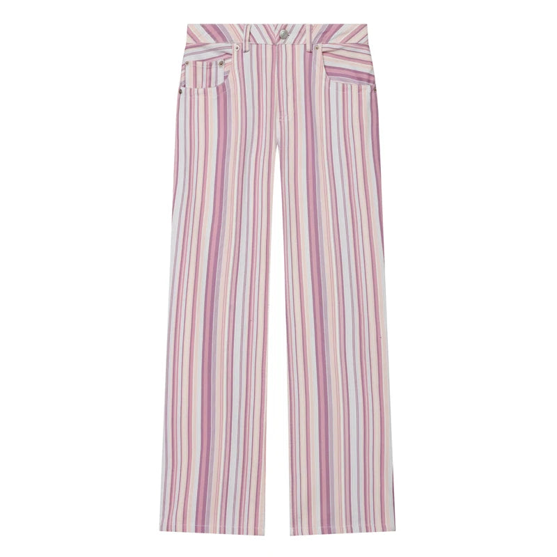 Bunte Streifen-Jeanshosen für Damen, lässige, gerade geschnittene Hosen, Damen-Hosen mit weitem Bein, Streetwear, Damen-Mode-Denim-Hose