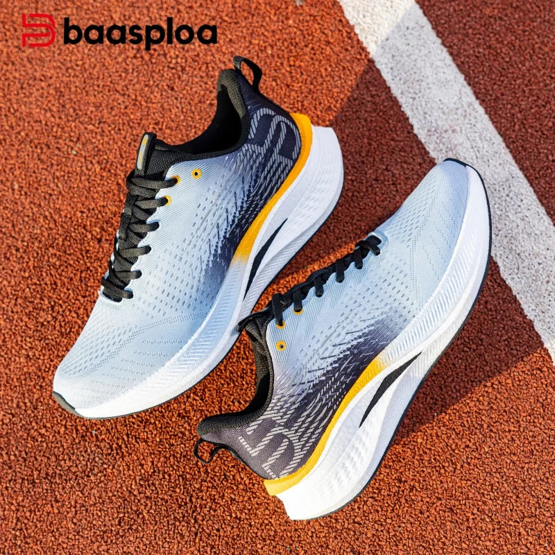 Baasploa Herren-Laufschuhe, atmungsaktiv, leicht, professionelle Sport-Turnschuhe, männliche Komfort-Turnschuhe mit Carbonplatte, rutschfeste Marathon-Turnschuhe