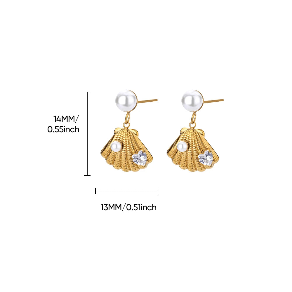 Elegante Imitation Perle Tropfen Ohrringe für Frauen Gold Farbe Edelstahl Herz Geometrische Durchbohrte Ohrringe Trendy Party Schmuck