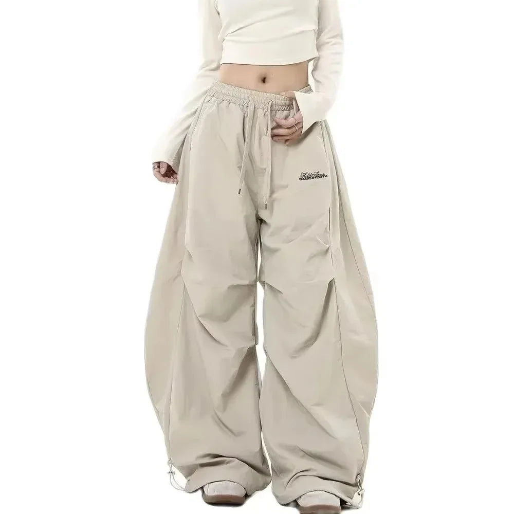 Retro Y2K Hip Hop Streetwear Casual Chic Passende Sweatpant Oversize frauen Breite Bein Hose Niedrige Taille Kordelzug Dame Cargo Hosen
