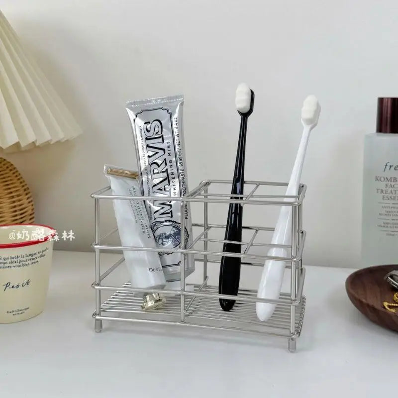 1PC Badezimmer Zahnbürste Halter Edelstahl Schwarz Silber Waren Regal Zahnpasta Halter Stehen Langlebig Badezimmer Organizer